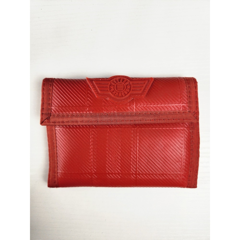 Vintage Gitano Express Red Trifold Wallet Vinyl Retro Logo Hook Loop 80s